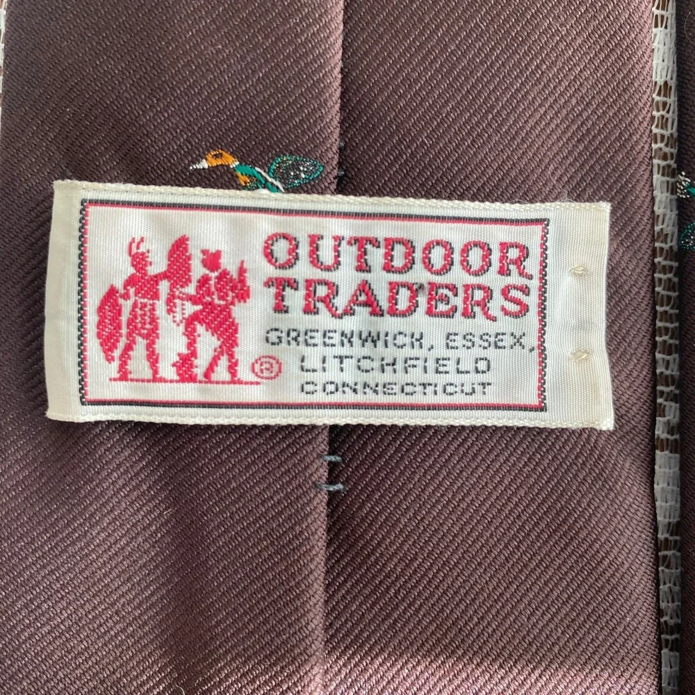 VTG Outdoor Traders Mens Tie Brown Mallard Duck Embroidered Bird Sporting Motif